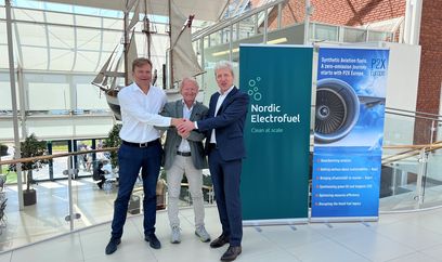 Volker Ebeling, Executive Director, P2X-Europe und SVP New Energy, Chemicals & Gas, Mabanaft; Gunnar Holen, CEO Nordic Electrofuels; Detlev Woesten, CEO P2X-Europe und Chief Sustainability Officer H&R. © Mabanaft GmbH & Co. KG